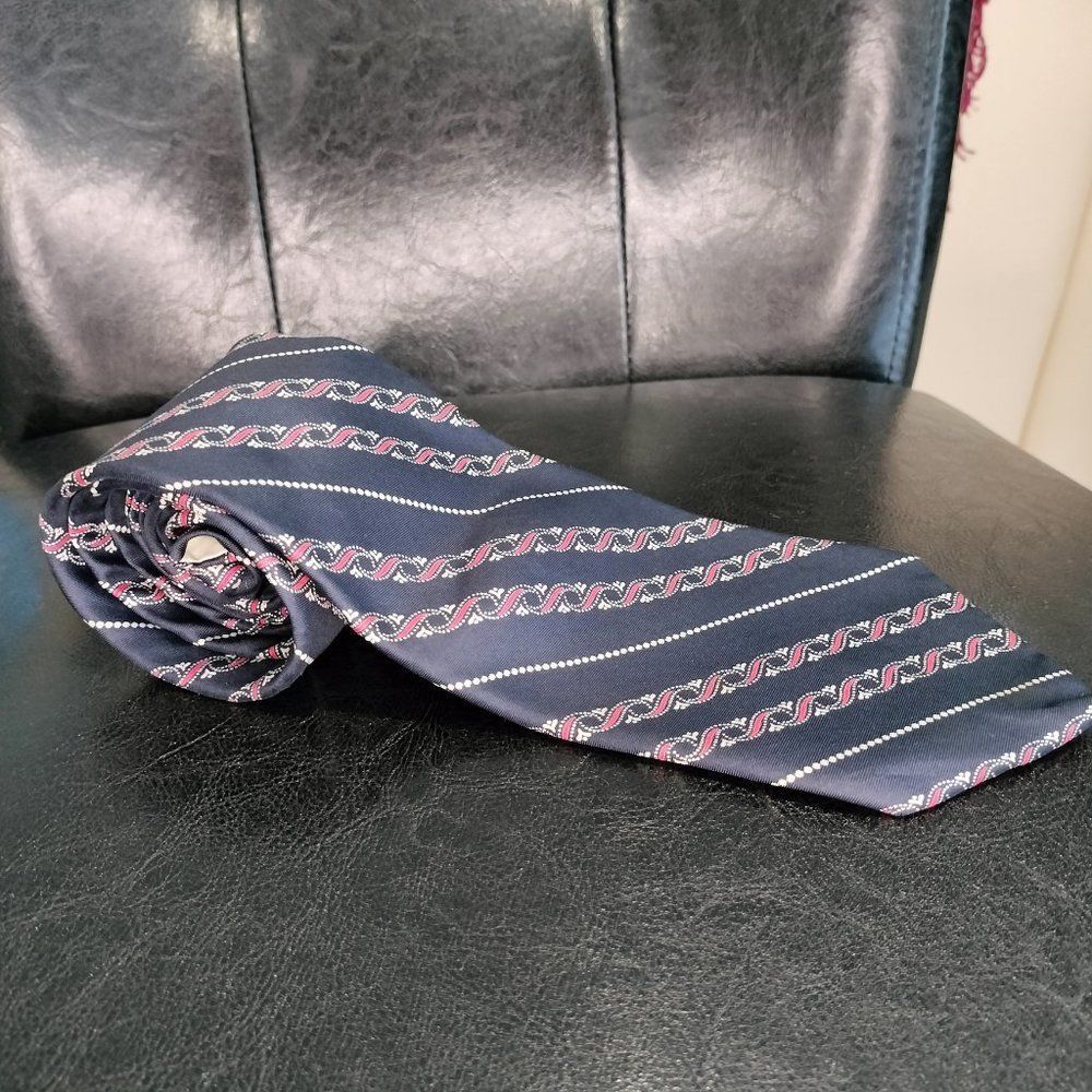 Vintage Christian Dior Red and Blue Striped Monogram Tie